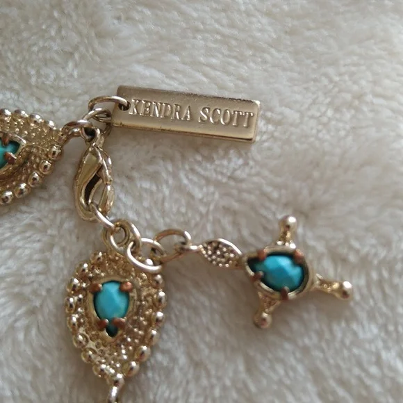 Kendra Scott Bria Bracelet Gold with Turquoise Stones Vintage Rare - Picture 7 of 10